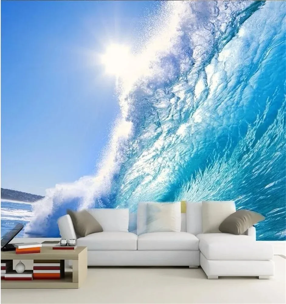 

beibehang Custom 3d The Deep Blue Sea surf ocean waves large murals TV backdrop photo wallpaper wall mural papel de parede