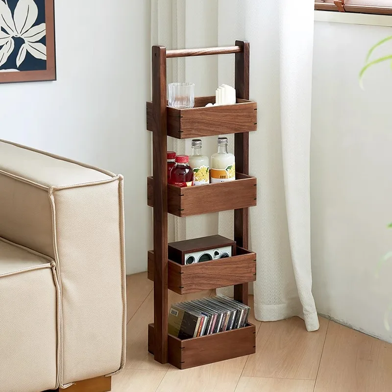 

Home shelves, multi-layer snack storage shelves, floor-to-ceiling widened walnut Chinese shelves