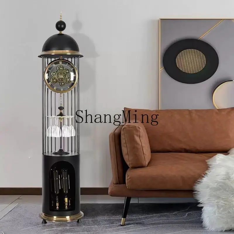 

FG Flip Floor Clock Living Room Quartz Household Large Pendulum Clock Wine Rack Tower Living Room Pendulum Clock