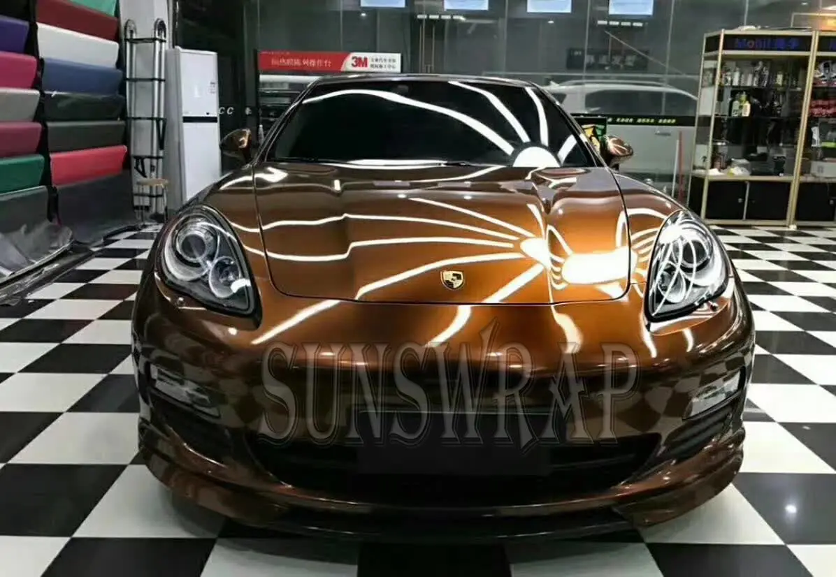 

High Glossy Wrapping Car Ultra Super Gloss Metallic Amber Gold New Car Wrap Vinyl Wrap Covering with Air-release 5x59ft