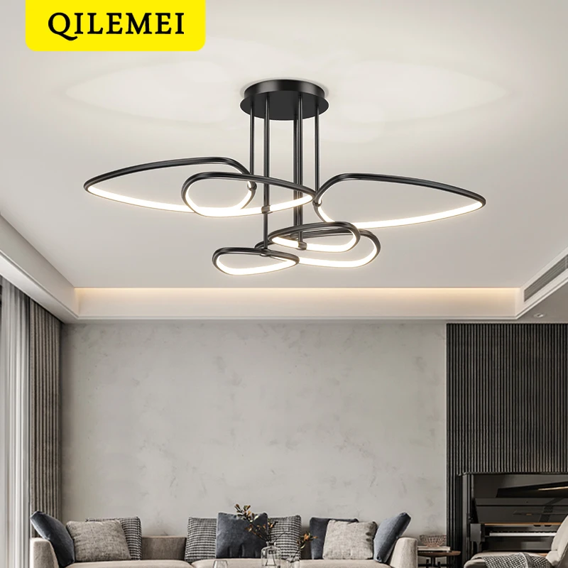 Roman Shield  LED Chandelier Lights For Living Dining Room Bedroom Study Indoor Lighting Fixture Luminaire Black Gold Color