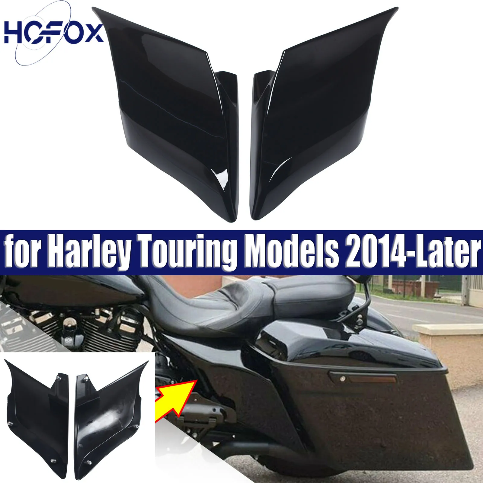 

Black Motorcycle ABS Plastic Stretched Extended Side Covers Panels for Harley Touring Models 2014-Later
