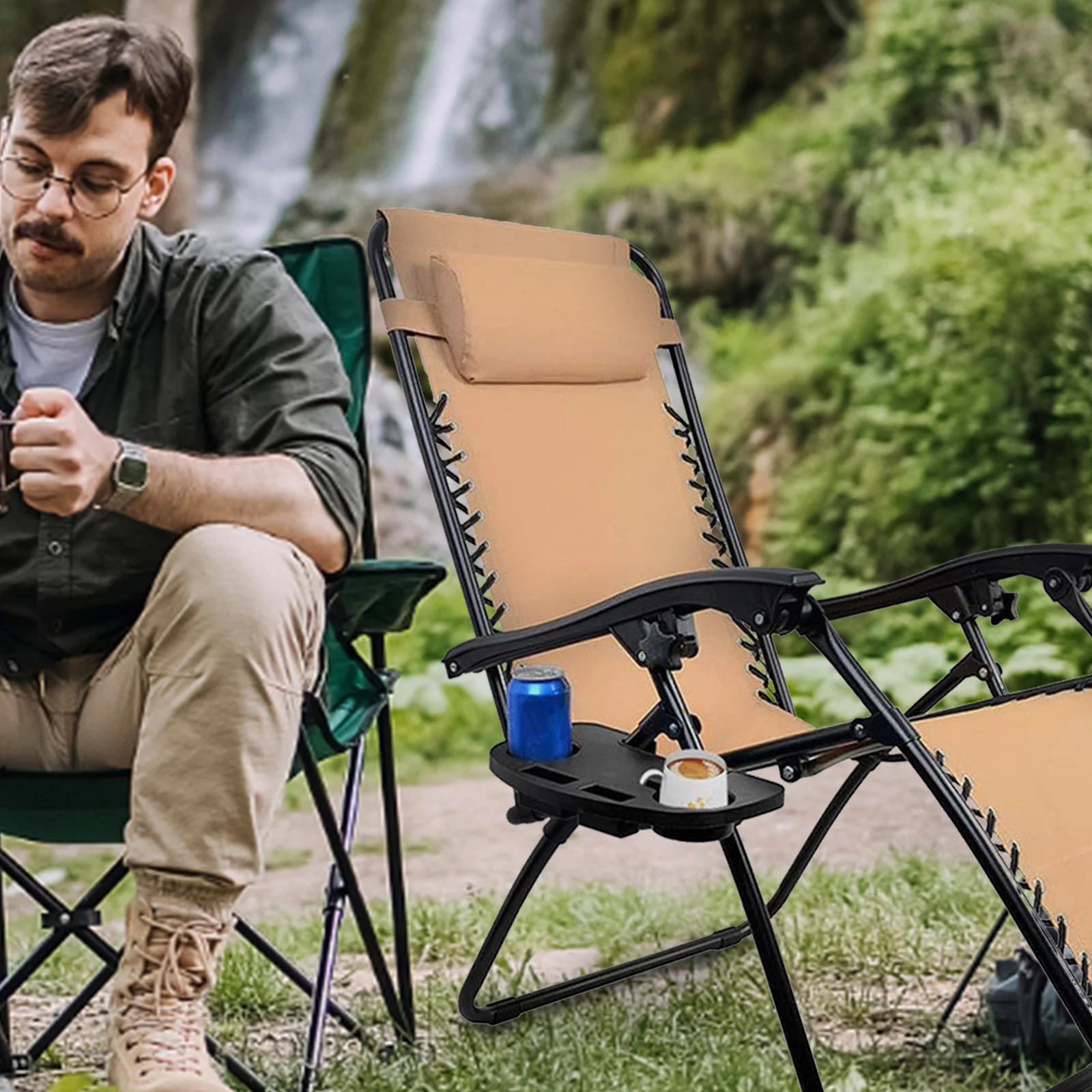 

1pcs Lounge Plastic Beverage Tray For Beach Camping Recliner Outdoor Camping Chair Holder Chair Drink Holder Accessory