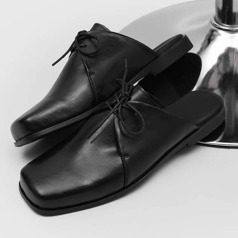 european-american-style-summer-men-black-lace-up-fashionable-half-slippers-breathable-personalized-suitable-for-street-commuting