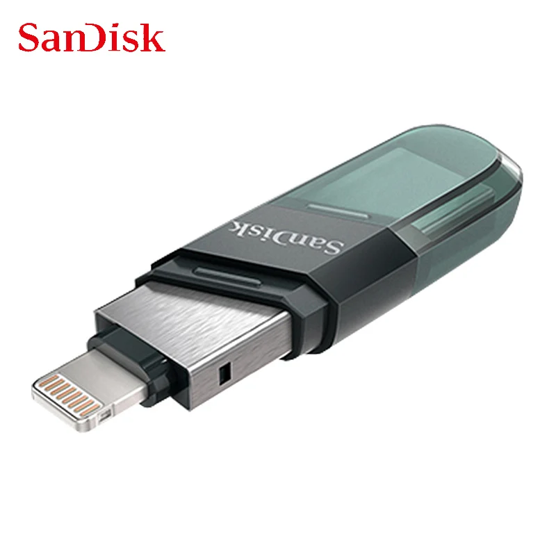 Unidade flash USB SanDisk iXpand Flip OTG Lightning USB 3.1 Stick 64GB 128GB 256GB Pen Drive MFi para iPhone e iPad e USB tipo-A