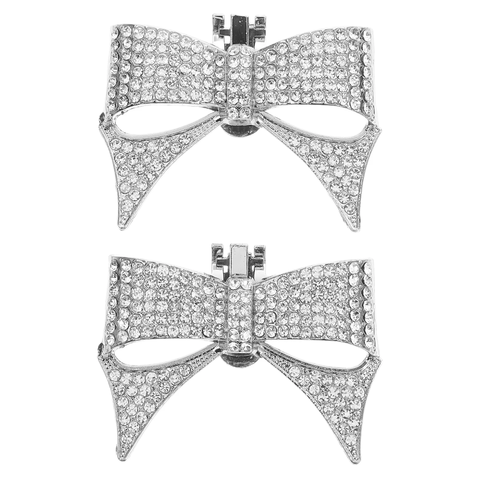 

Reusable 2 Silver Bowknot Shoe Flowers Detachable Fashion Shoe Decor Rhinestone Decor for Heels Bridal Party Accessories