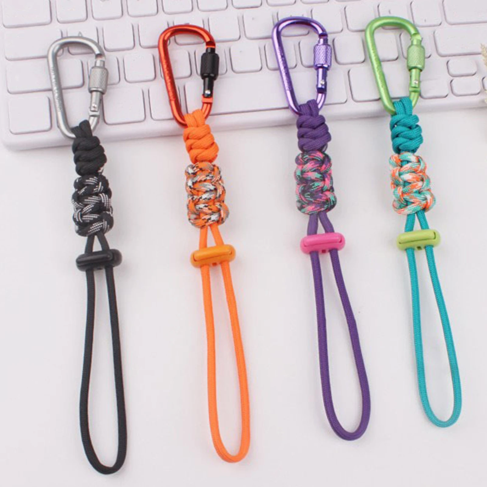2pcs Hand-Woven Water Bottle Lanyard with Carabiner Clip Multifunctional Lanyard Keychain for Hiking Camping Travel Outdoor