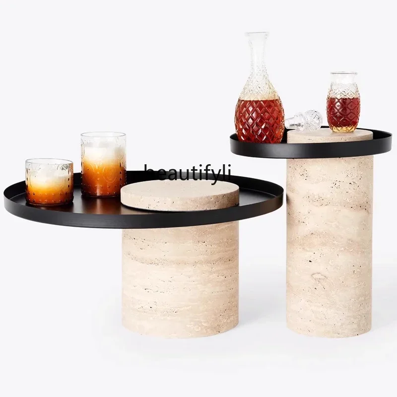 

New Minimalist and modern, designer model room, living room hotel, Huangdong stone edge coffee table, high and low combinationA