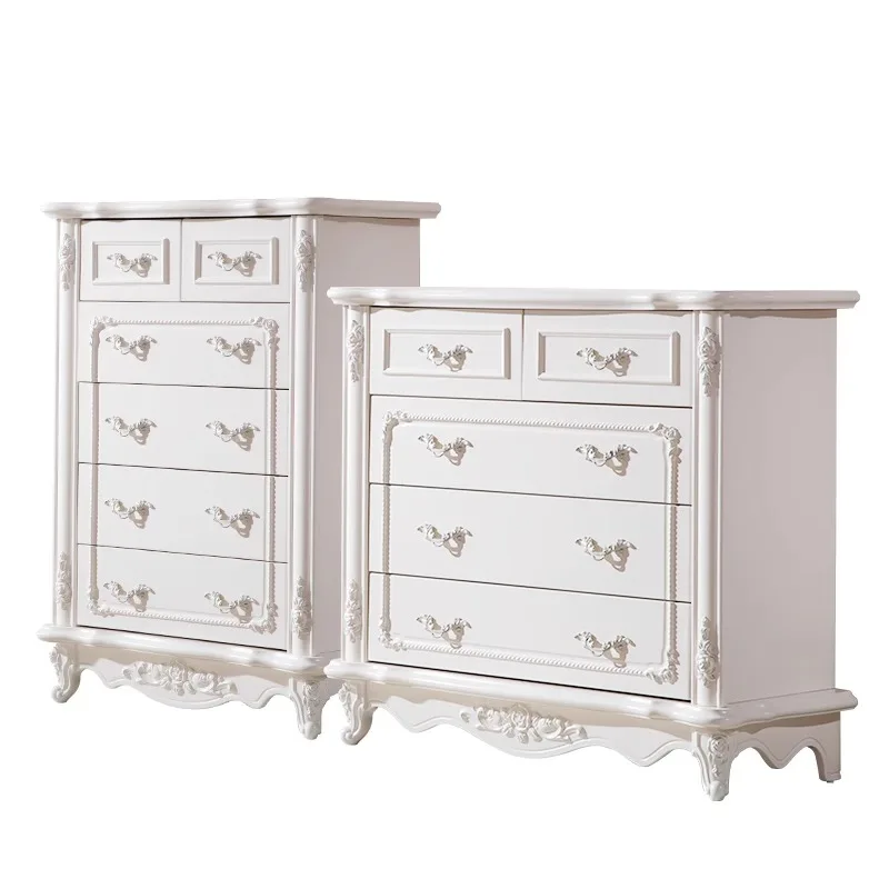 European-style chest of drawers Bedroom chest of drawers White engraved three-bucket four-bucket locker Bedroom cabinet Storage