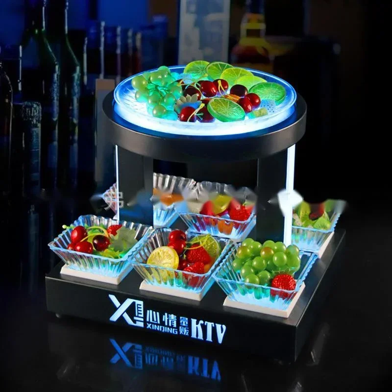 KTV Bar Snack Storage Tray Double Layer Acrylic Luminous Fruit Holder Colorful LED Food Display Rack for Nightclub and Party Use