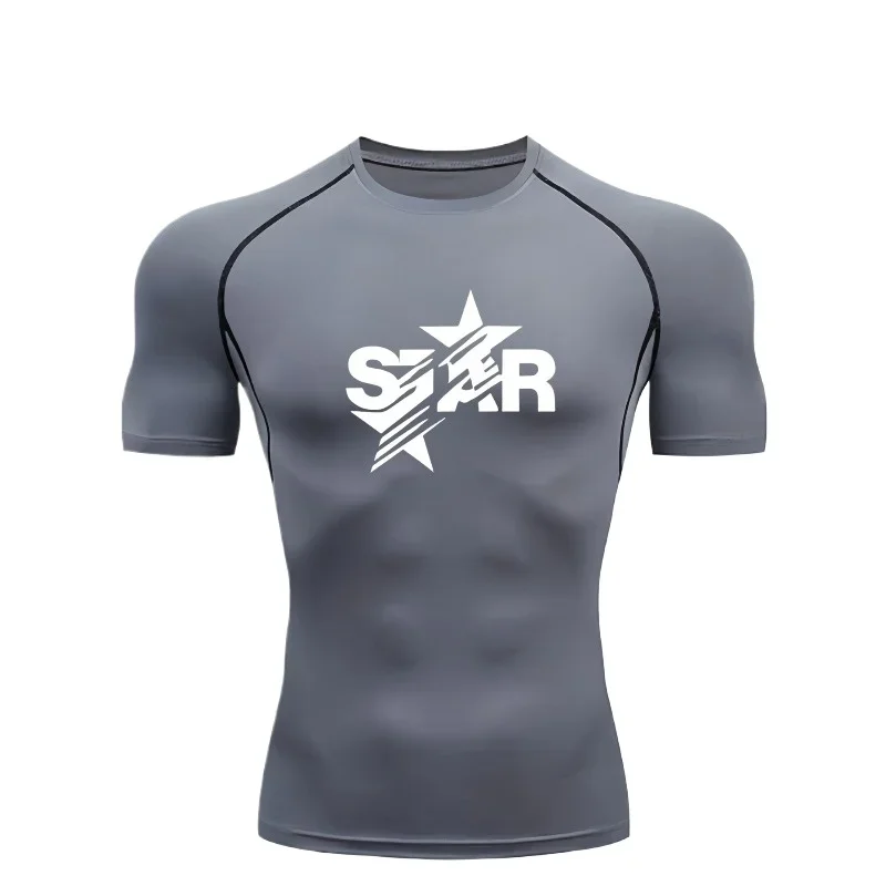 All Season Tight Fitting Short Sleeved Men's Clothing Fashionable Stars Printed Pattern ,suitable for Running and Training