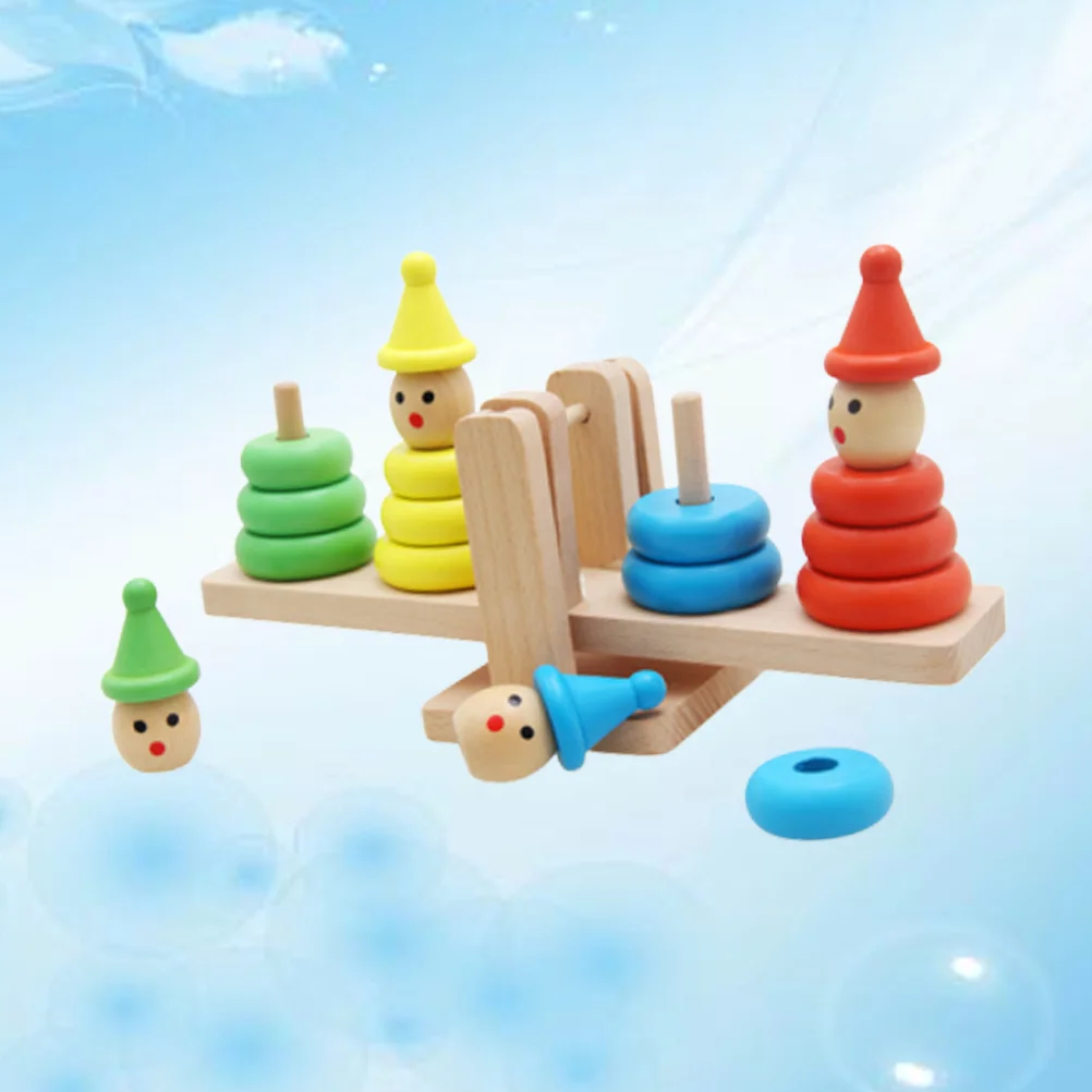 Children Creative Rainbow Stacking Game Toy Circle Building Blocks Clown Tower Educational Wooden Balance Block Toys