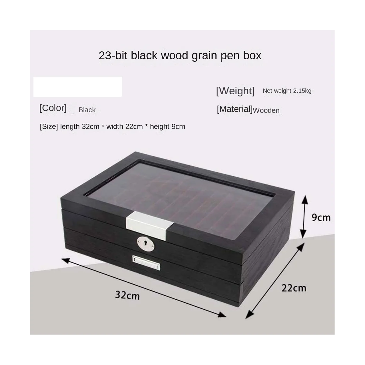 23 Slots Wood Pen Display Box Deluxe Pen Case with Key Tansparent Window Fountain Storage Showcase