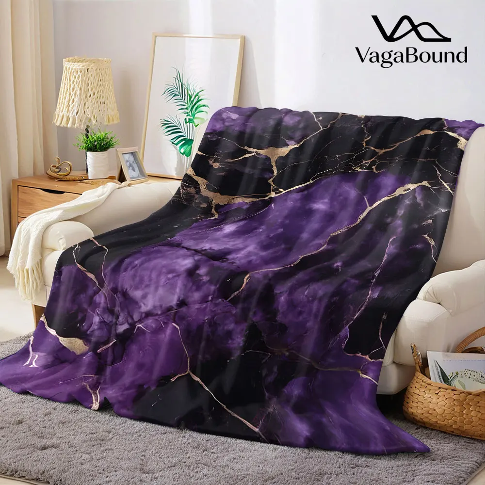 purple black gold marble Flannel Blanket Warm Soft Halloween Christmas Decorative Couch Warm Cozy All-Season Gift