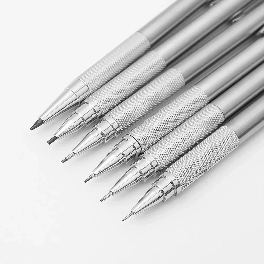 Metal Automatic Mechanical Pencils Set 0.3/0.5/0.7/0.9/1.3/2.0mm Graphite Lead Pencil Refills for Student Kids Writing Drawing