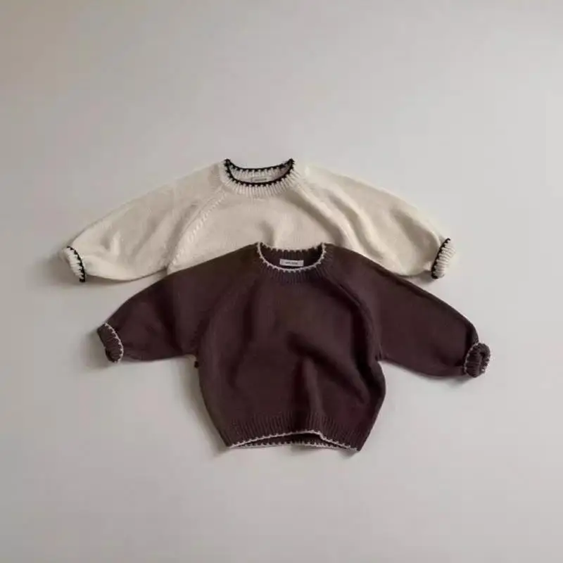 

Autumn New Baby Long Sleeve Knitted Sweater Cotton Infant Girls Soft Versatile Knitwear Toddler Boy Solid Casual Pullover Tops