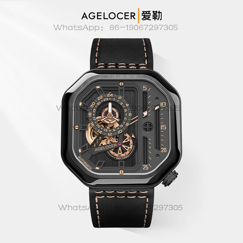 Aile AGELOCER Aigole Reloj de carreras original Reloj mecánico hueco para hombre para regalo de cumpleaños del novio