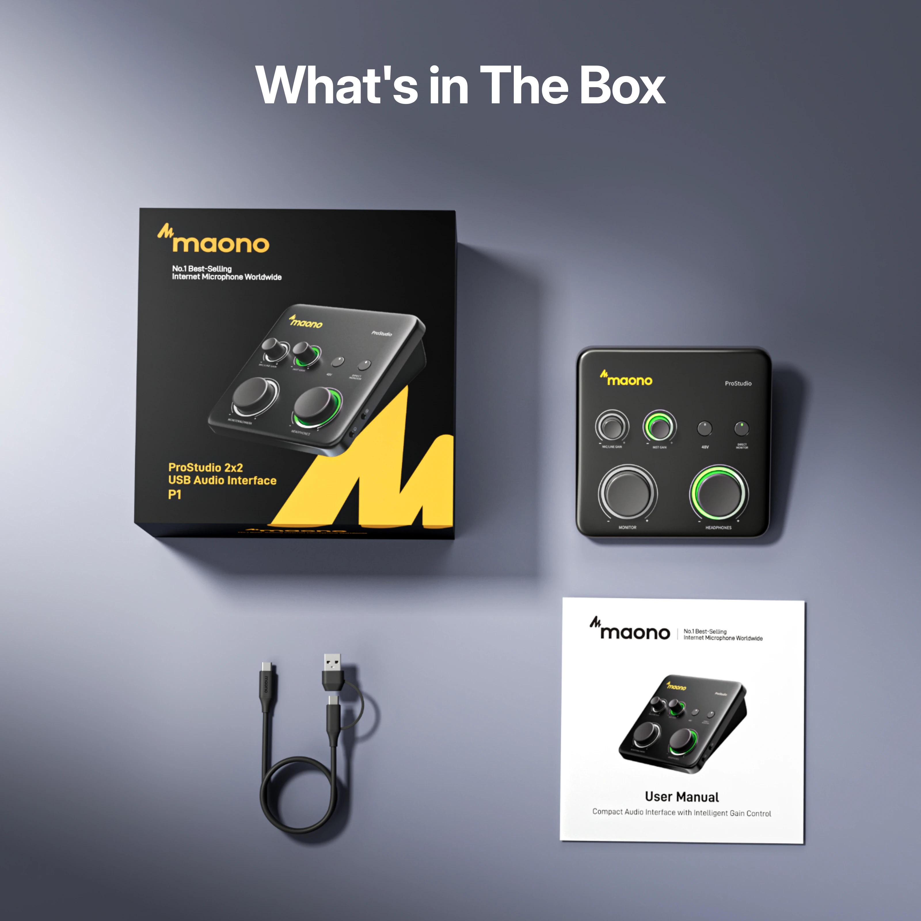 MAONO P1 Hybride Audio-interface 70dB Gain voor PC, telefoon, iPad, gitaar, Auto-Gain Loopback, ASIO voor podcast, streaming, muziekopnames