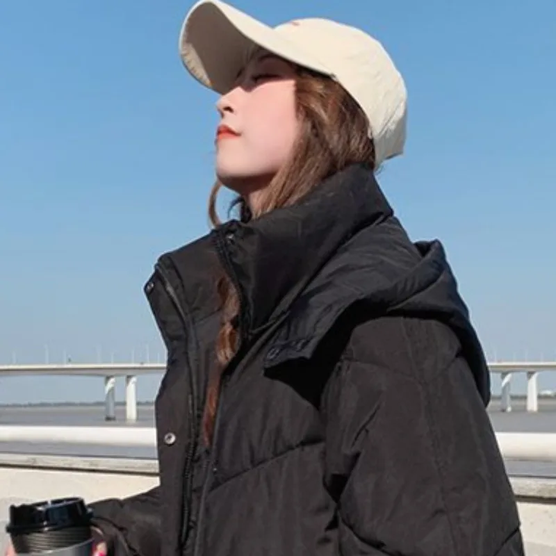 2023 New Women Down Cotton Coat Winter Jacket Female Mid Length Version Cotton Parkas Loose Hooded Outwear Tide Thick Overcoat