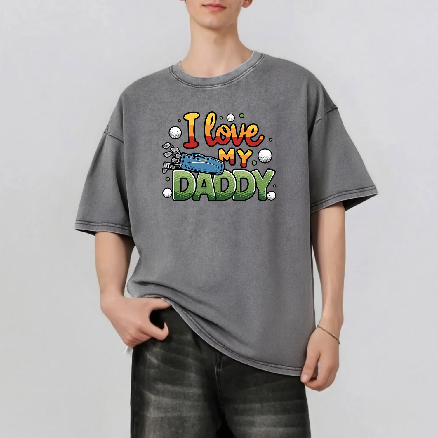 

Sport Dad Graphic Printing Men's Summer Retro Style Washed Water T-Shirt Casual Short Sleeved Basic Men's Top 230G