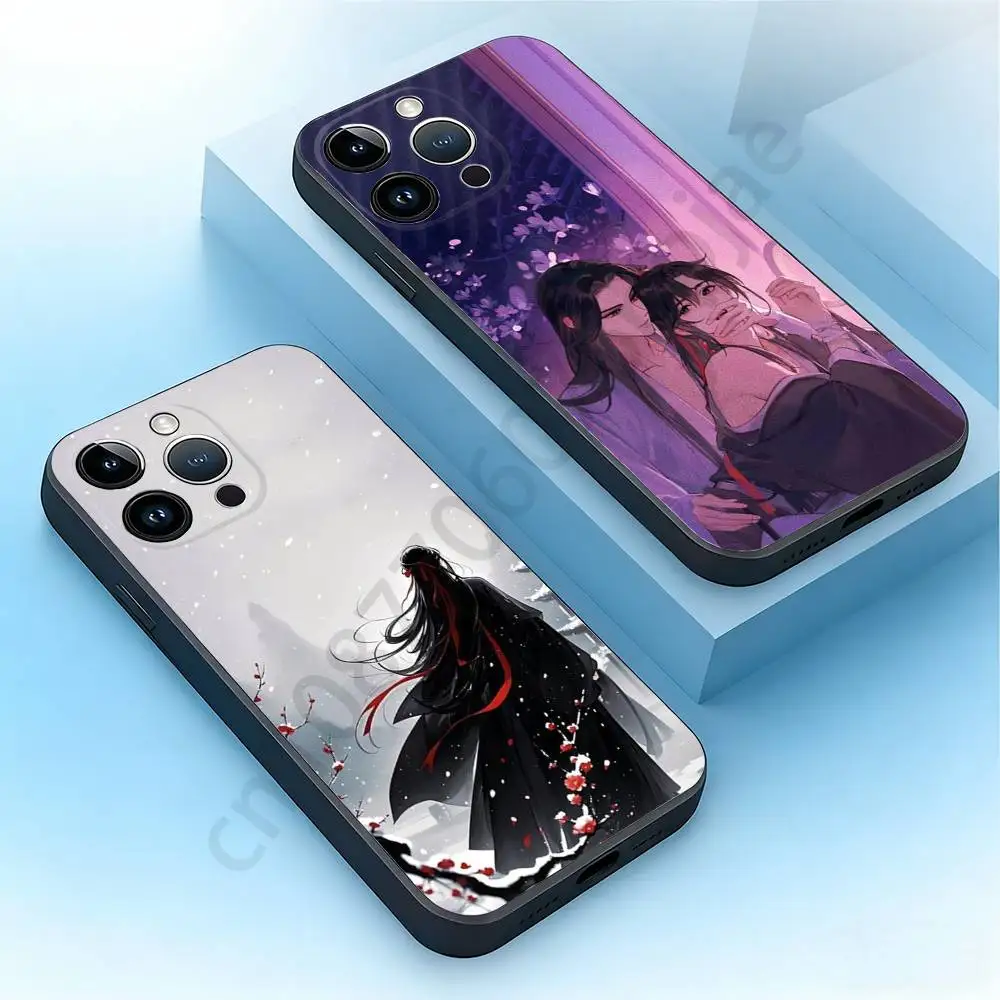 Capa de Celular Anime Mo Dao Zu Shi para iPhone 17, 16, 15, 14, 13, 12, 11, Pro, Max, Plus, Mini, Antichoque, Preta Fosca, Bumper Macio