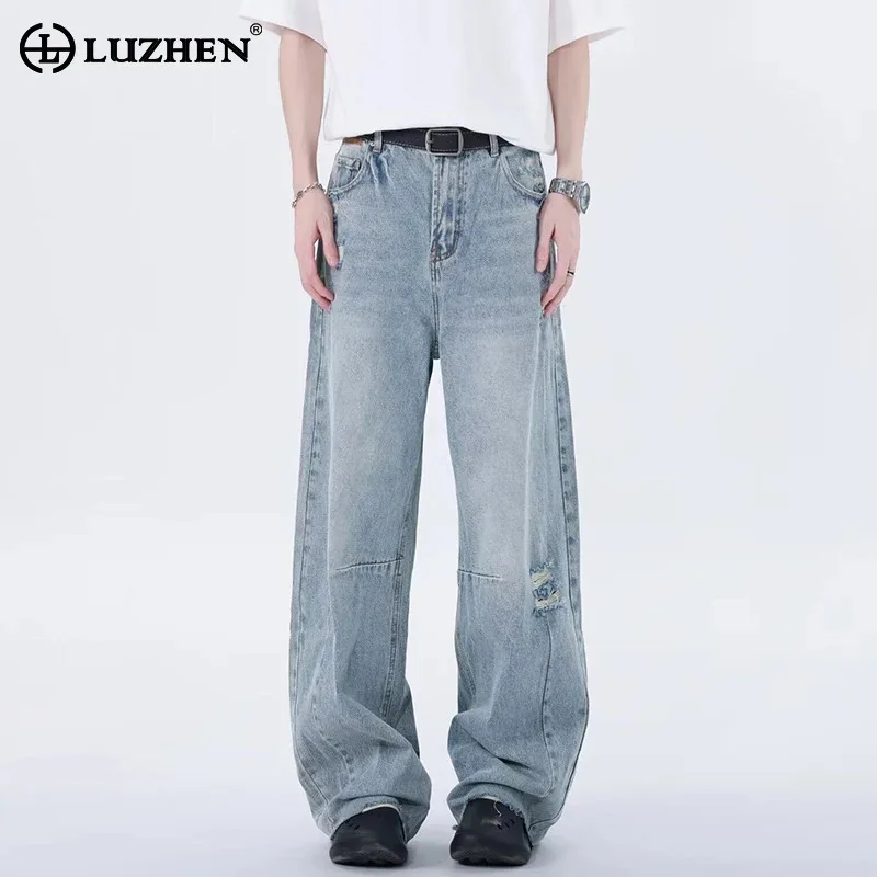 

LUZHEN High Quality Simple Solid Color Washed Straight Casual Jeans Men's 2025 New Wide Leg Denim Pants Fashion Clothes JY2859