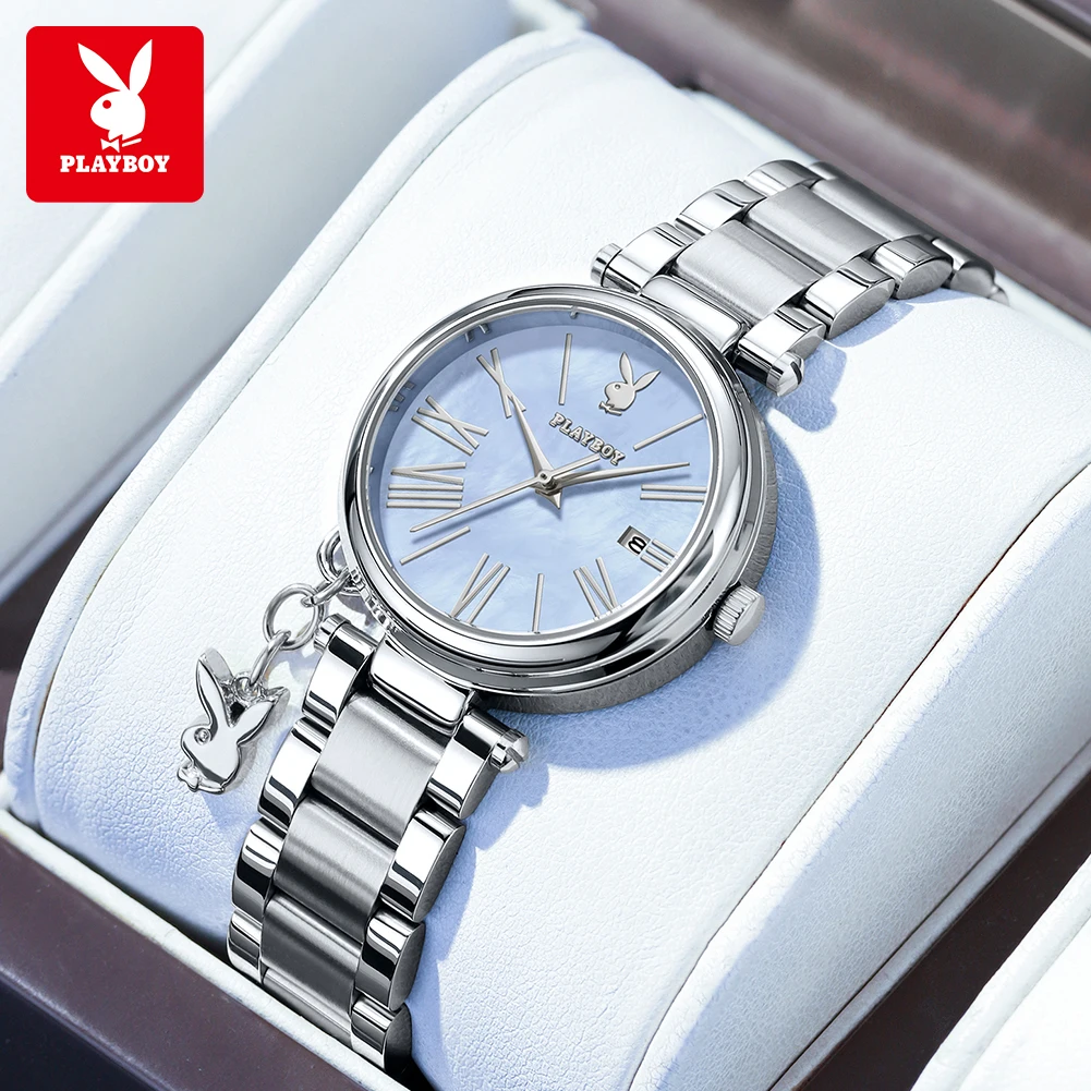 PLAYBOY 3109 Fashion Original Quartz Movement Brand Watch Exquiaite Round Dial 30m Waterproof Stainless Steel Calendar Watch