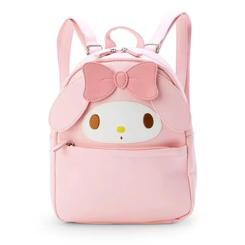 Sanrio-mochila Kawaii de Hello Kitty Melody para mujer, mochila de piel sintética de gran capacidad con cremallera, regalos de cumpleaños y