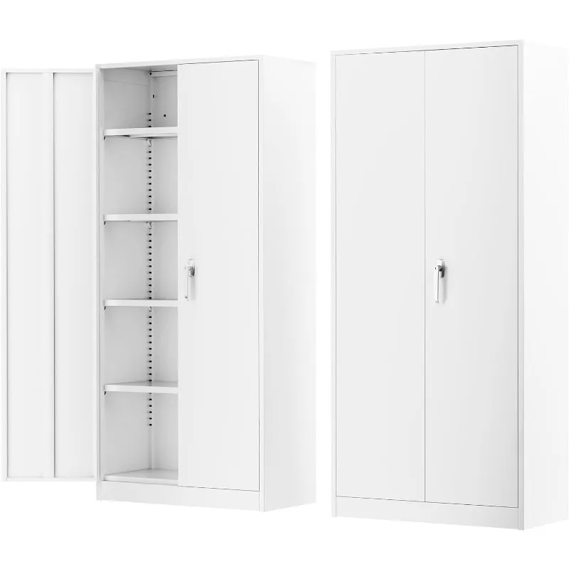 

White Metal Storage Cabinet, 72" Locking Storage Cabinets with Doors and 4 Shelves, Tall Tool Storage Cabinet for Garage