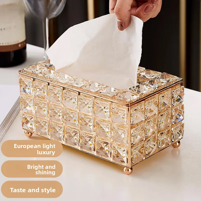Crystal Glass Tissue Box Cover European Luxury Napkin Holder Decorative Storage for Living Room Dining Coffee Table 유리 티슈 케이스