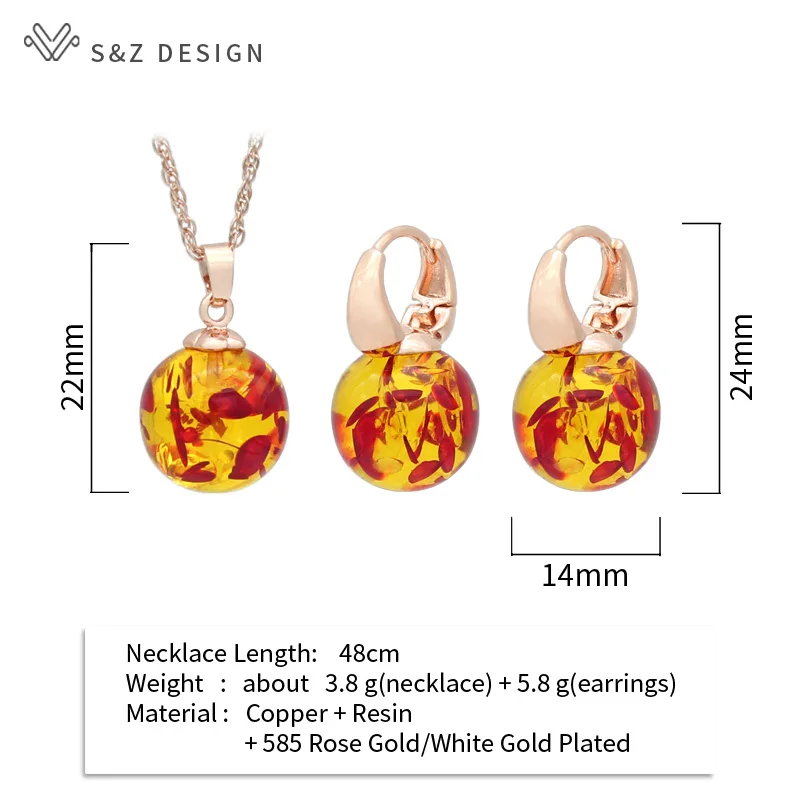 S&Z DESIGN New Elegant Round Flower ambers Dangle Earrings Jewelry Sets For Women Personality Party Jewelry Pendant Necklace