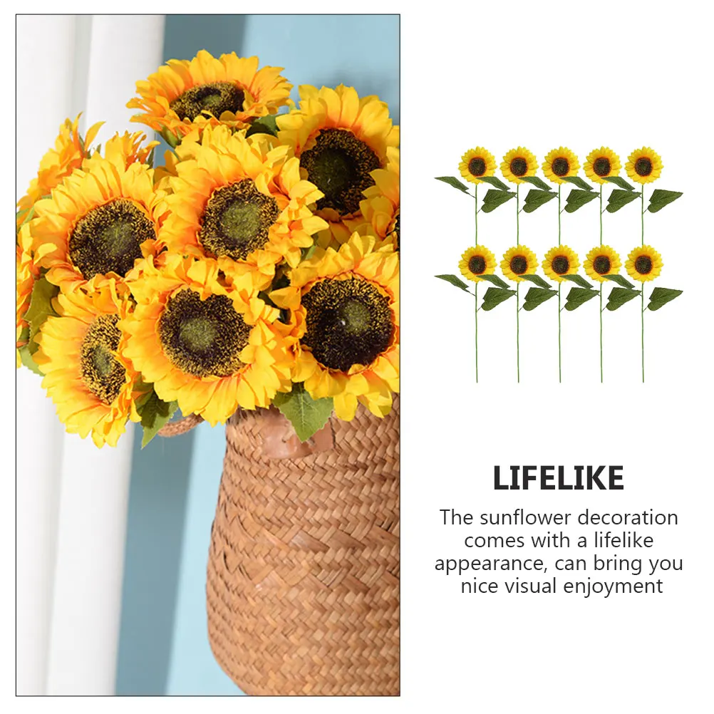 

10 Pcs Artificial Sunflower Decoration Bright Color Long Stem Fake Flowers Wedding Party Bride Bouquet Floral Arrangement
