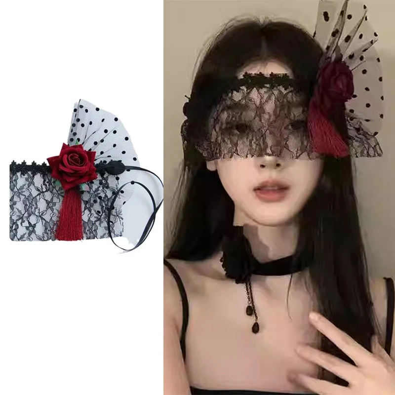 Demi-masque de princesse rétro en dentelle pour femmes, Vintage, Sexy, fleur attachée, accessoire de fête gothique, accessoire de Costume de mascarade