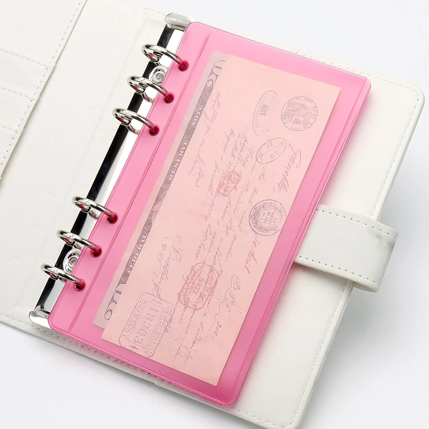 New A6  Binder Pockets 6pcs Colorful PVC Waterproof Binder Pouches 6 Holes Zipperless Side Open Cash Budget Envelopes