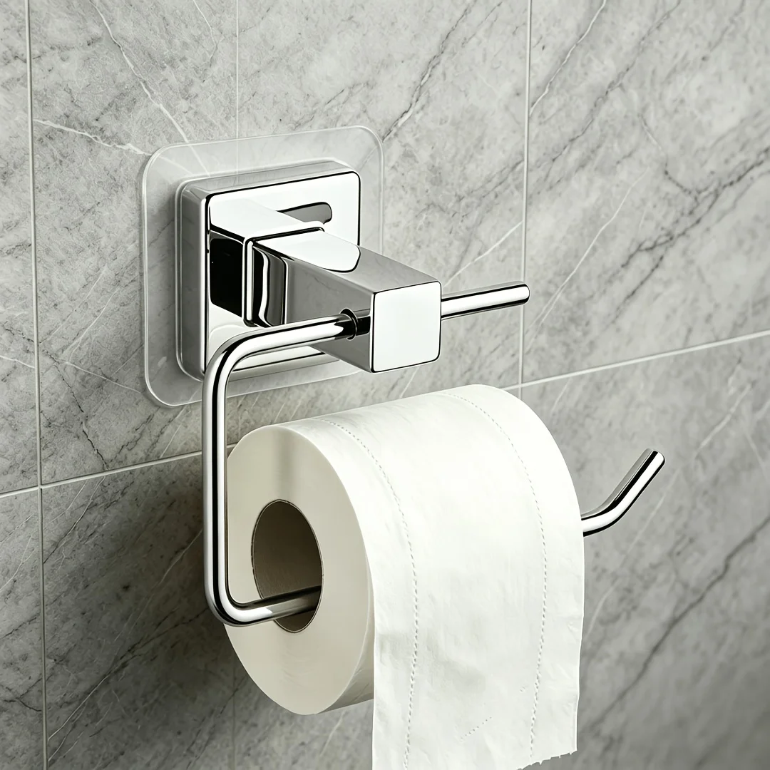 No-Drill Toilet Tissue Holder,Self-Adhesive Chrome-Plated Stainless Steel Wall-Mounted Tissue Holder,Rust-Proof Bathroom Storage