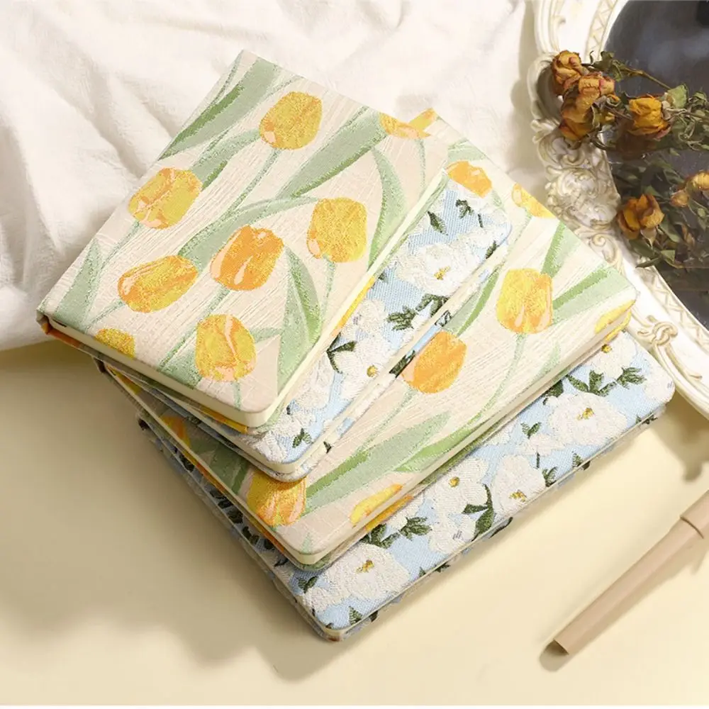 Vintage Embroidered Notebook Stylish Fabric Cover Printed Notepad Thick Multi-Purpose Student Diary for Going Back to School