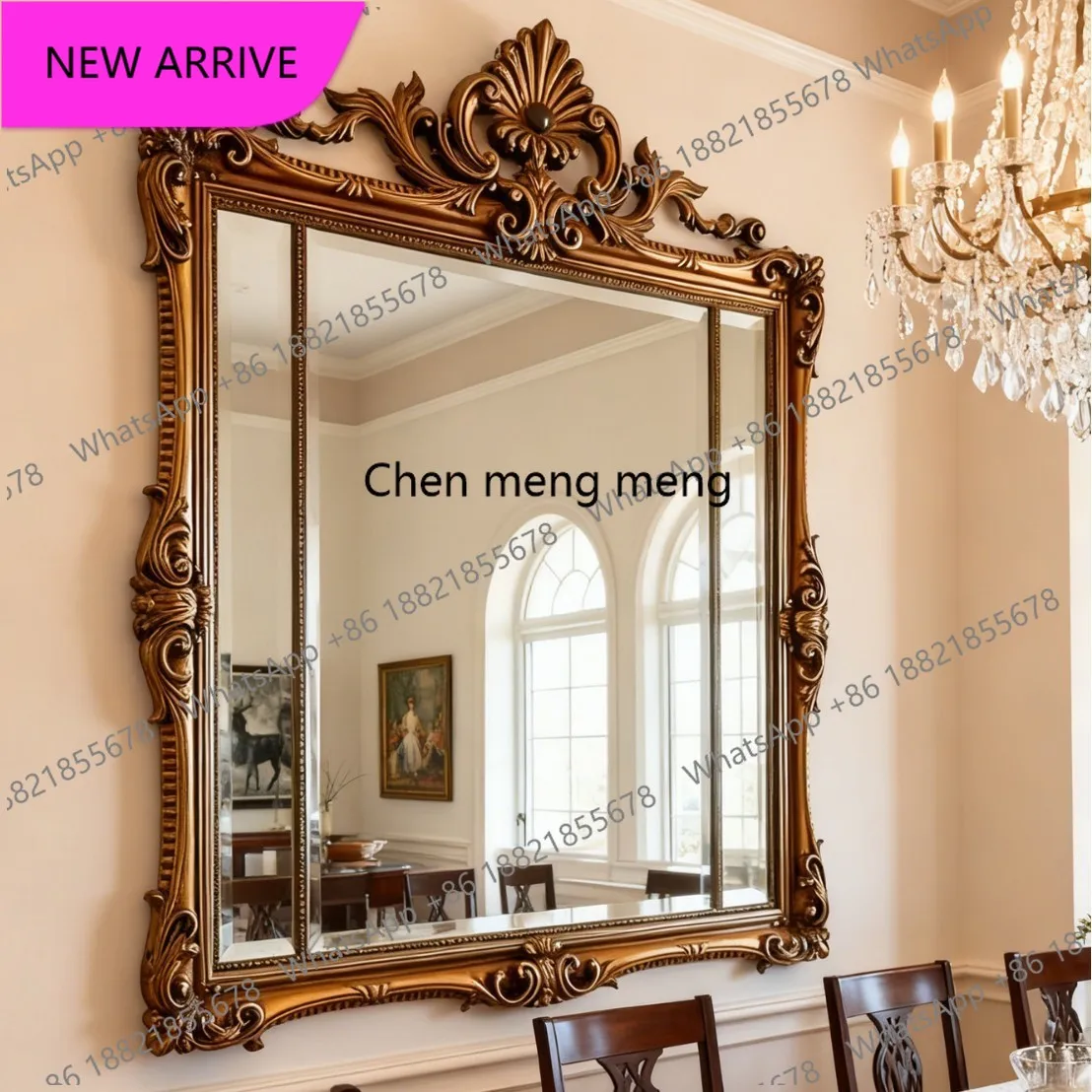 French retro carved frame, living room wall decoration, vanity mirror, bathroom mirrora139