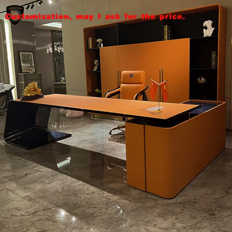 

на заказ. Современный дизайнерский итальянский роскошный президентский офисный стол, высококачественный угловой менеджер из дерева и кожи, компьютер высокого качества