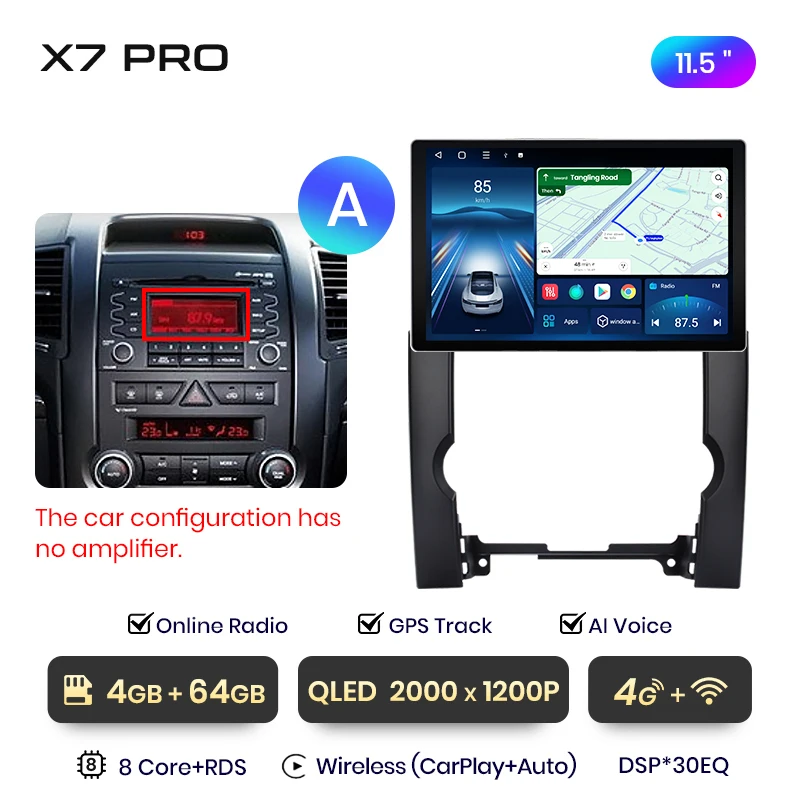 Junsun 13,1 inch QLED Android draadloze CarPlay autoradio voor Kia Sorento 2 XM 2009-2012 Intelligent Systems DSP SWC RDS