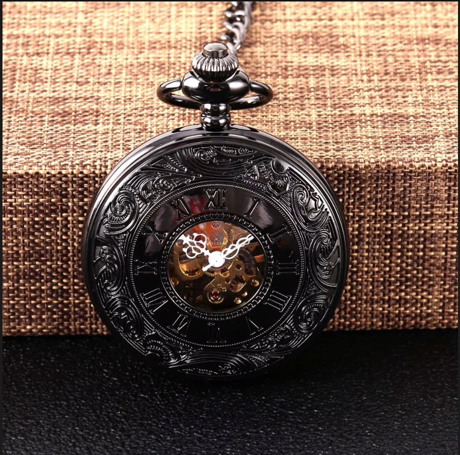 8919黒彫刻ローマンゴールドスケールレトロ大型機械式懐中時計クリエイティブレトロギフト価値絶妙な懐中時計