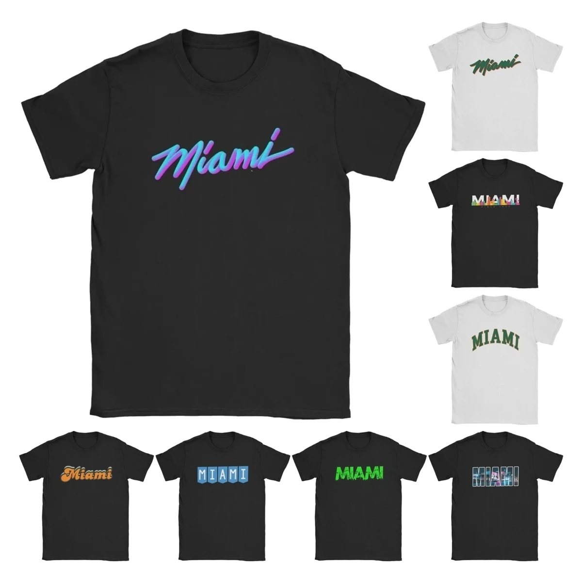

Retro Miami Seaside City Men's T Shirt Florida USA Personality Letter Humor Tees Short Sleeve Round Neck T-Shirts Cotton Classic