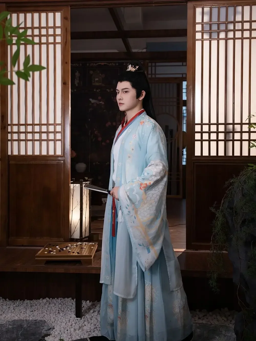 Hanfu Youlong Zeling Wei y Jin, traje de actuación de estilo chino con cuello cruzado, estampado hasta la cintura, Original