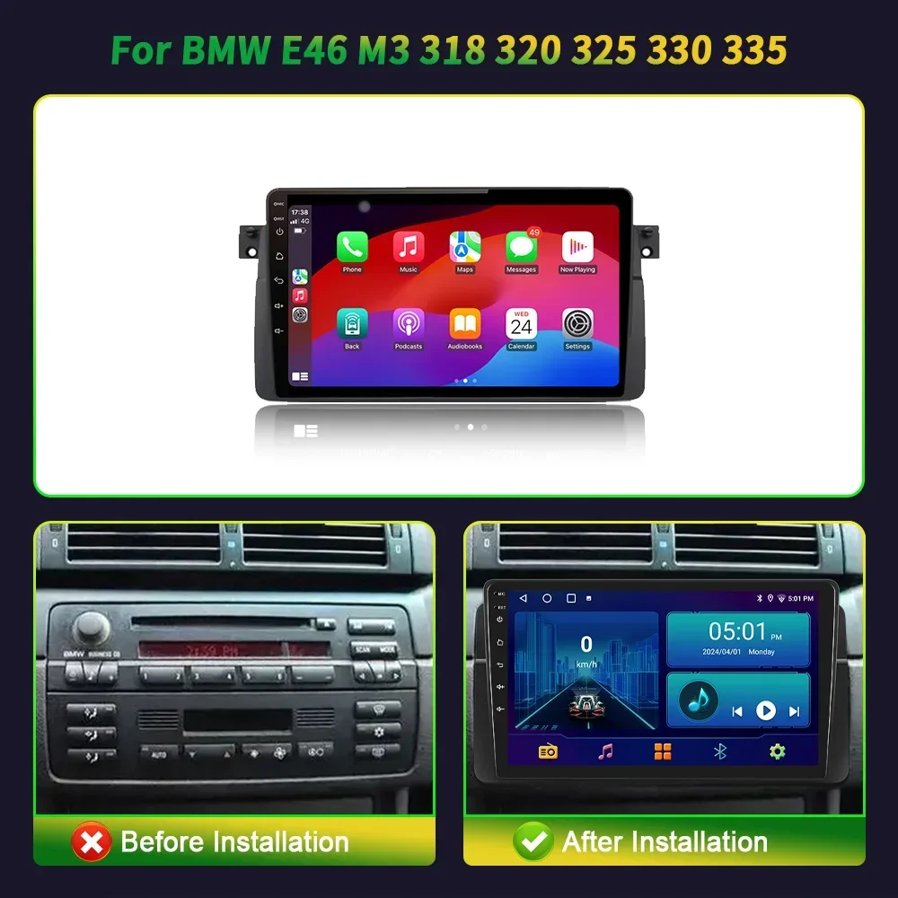 For BMW 3-Series 3 Series E46 1998-2006 Android Car Multimedia Head Unit Screen Wireless Carplay Stereo GPS Navigation WIFI 2DIN