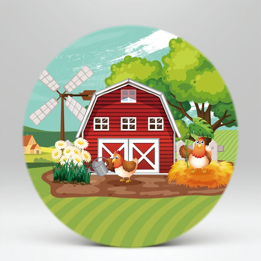 Farm Theme Round Backdrop Cover/Wood Grain Cylinder Cover for Birthday Parties, Weddings, Baby Shower Decoration Props