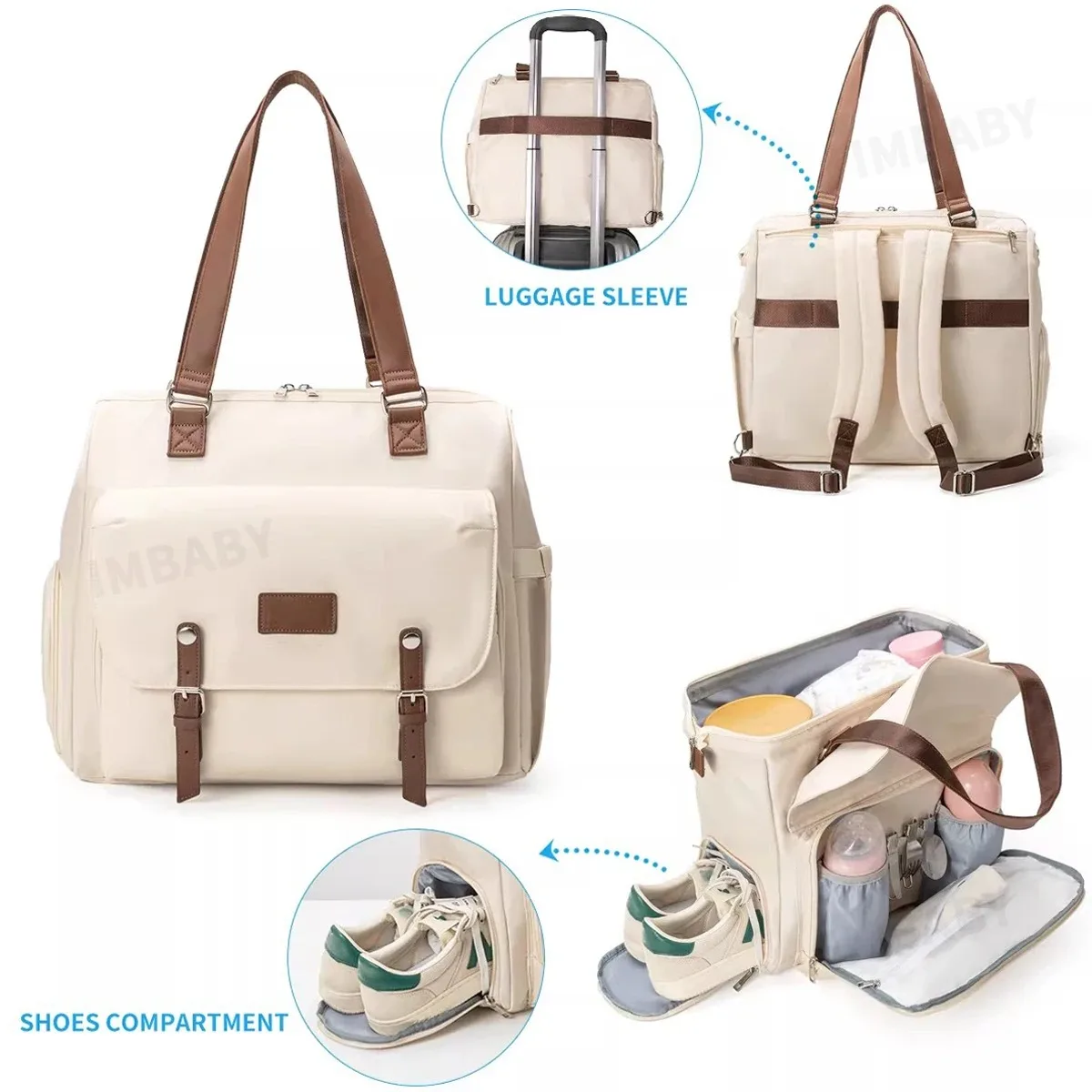 

IMBABY Canvas Fashion Large Capacity Multi-functional Diaper Bag for Mother and Baby Going Out Luggage Bag with Shoe Compartment