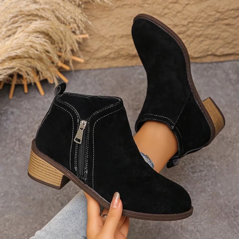 

Autumn and Winter New Women's Boots Suede Double Side Zipper European and American Style Large Size Women's Retro Short Boots