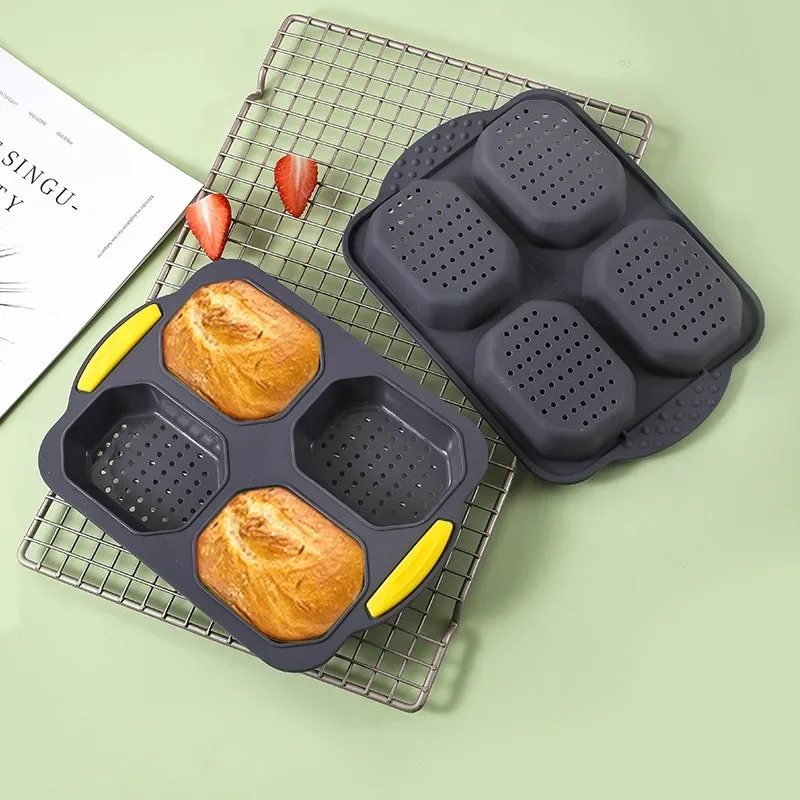 New Bread Baking Tray, Food Grade Silicone Mold, 4-cell   Tool, DIY Household Cake  Hamburger Pastry Tools