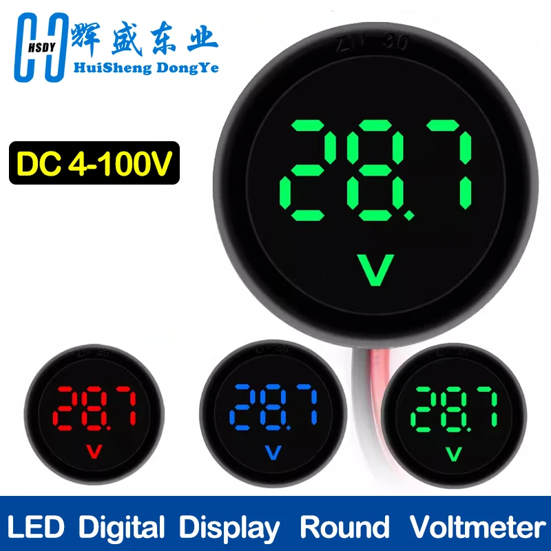 DC 4-100V LED digital display Round two-wire voltmeter digital voltmeter head display Reverse connection protection monitor pane