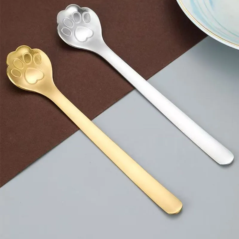 

1PC Tableware Accessories Long Cute Cat Claw Durable 304 Stainless Steel Spoon for Ice Cream Coffee Tea Dessert Spoon Kitchen