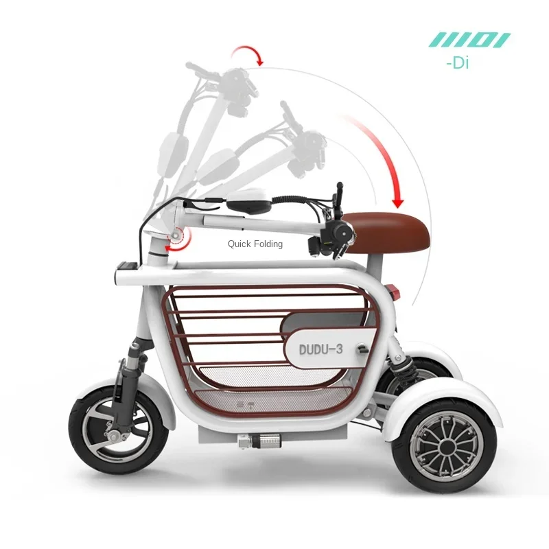 bicicleta eléctrica de litio TT Yidi, patinete de risciò automático de tres ruedas, carrito para mascotas, práctico scooter plegable